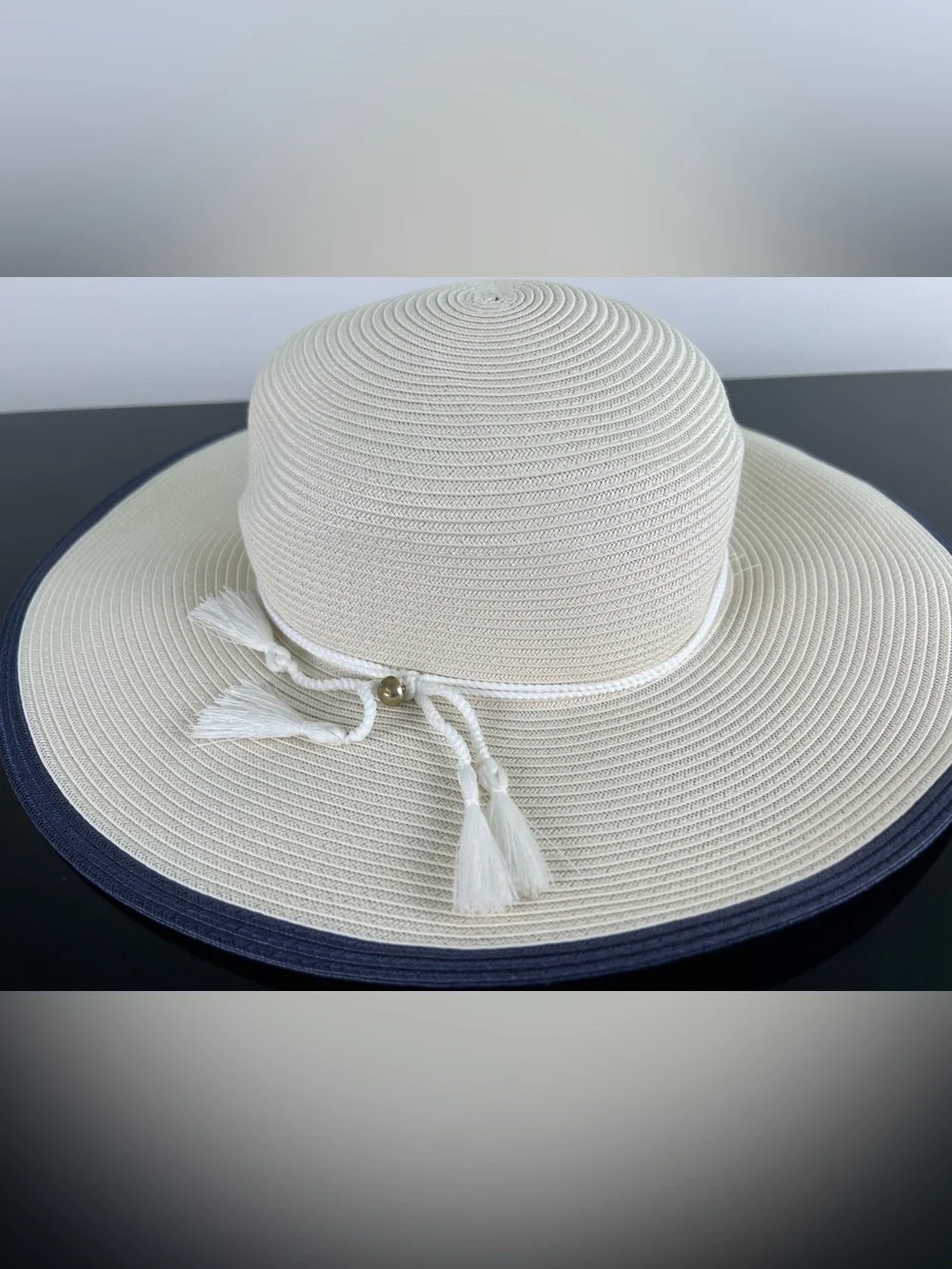 Chloé Girls Ivory & Navy Straw Sun Hat